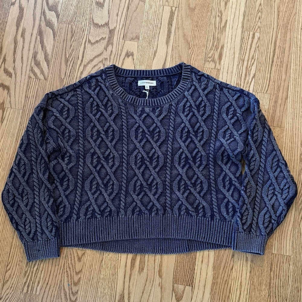 NWT Lucky Brand Fisherman‎ Chunky Cable Knit Pull Over Sweater Blue Comfy Wom XL - Picture 2 of 11